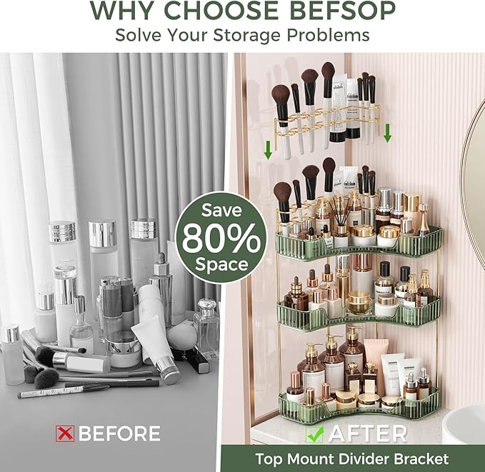 BEFSOP Corner Bathroom Counter Organizer, Upgraded 3-Tier Makeup Organizer - Image 3