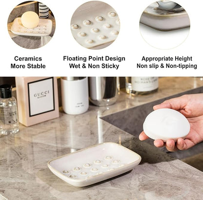 Soap Dish for Shower, Ceramic Soap Dish Non-Slip Soap Holder Bar Saver Tray for - Image 3