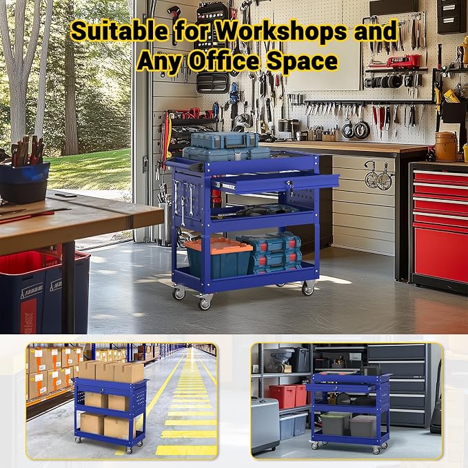3 Tier Rolling Tool Cart on Wheels, 550 LBS Tool Cart - Image 7
