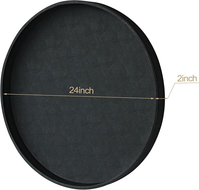 HofferRuffer Large Round Serving Tray 24'', Elegant Faux Leather Circle Ottoman - Image 2