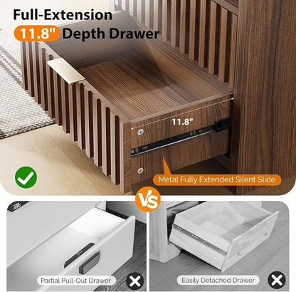VINGLI Fluted Nightstand with Charging Station, 23.6" W Mid Century Modern - Image 4