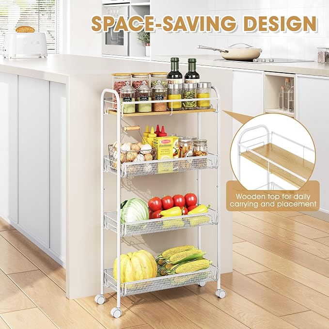 TOOLF 4-Tier Slim Rolling Cart, Metal Utility Cart, Slide Out Storage Cart - Image 4