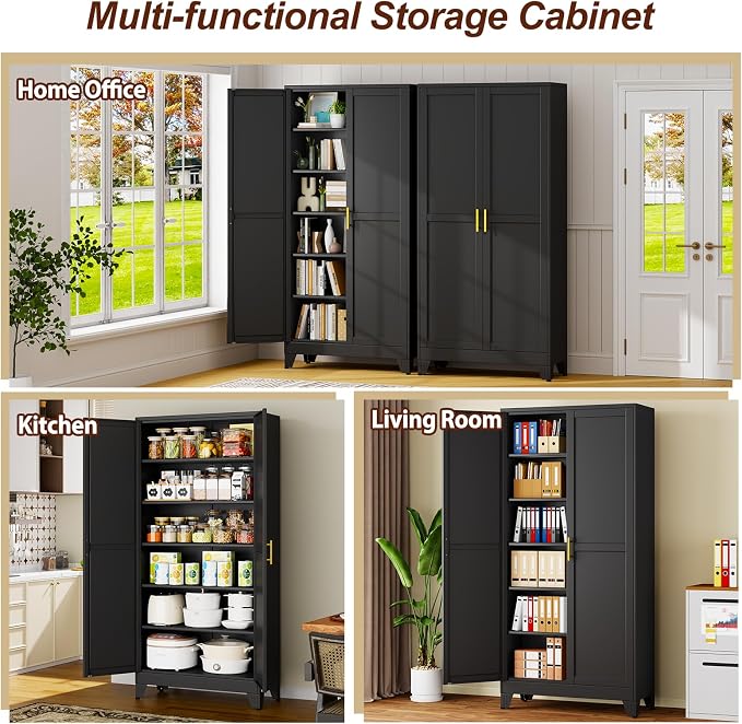 75" Black Tall Metal Storage Cabinet - Image 8