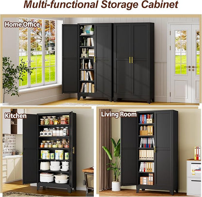 75" Black Tall Metal Storage Cabinet - Image 8