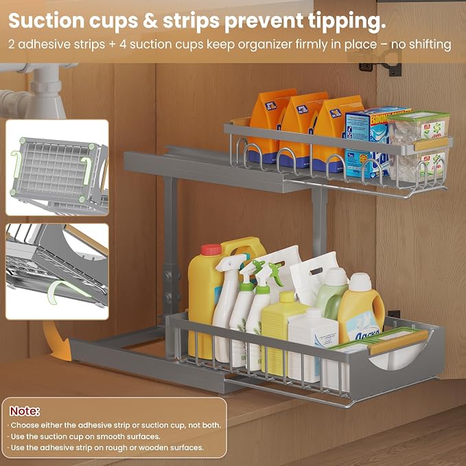 2 Pack 2 Tier Under Sink Organizer and Storage - Image 5