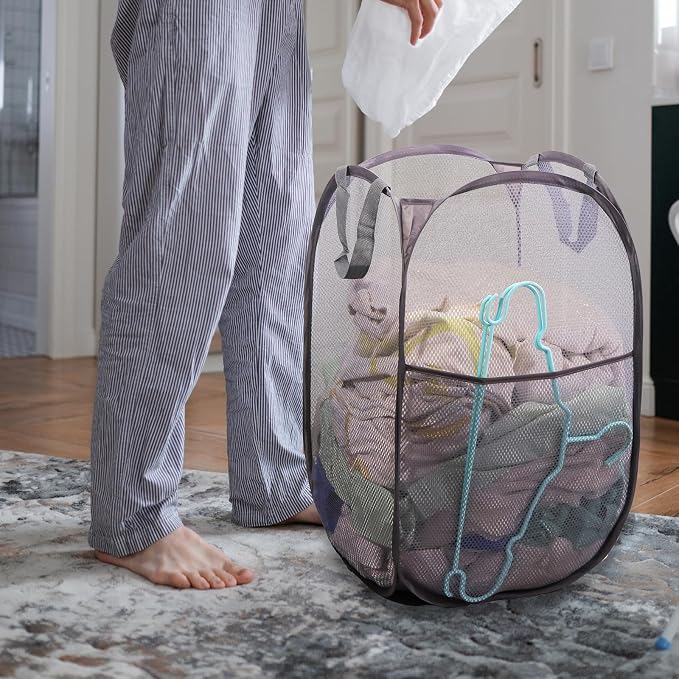 Foldable Mesh Popup Laundry Hamper, Laundry Basket Easy to Open and Fold - Image 3