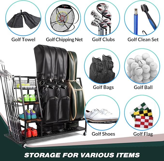 Golf Bags Storage Garage Organizer, Golf Bag Rack Fits 2/3 Golf Bags and Golf - Image 7