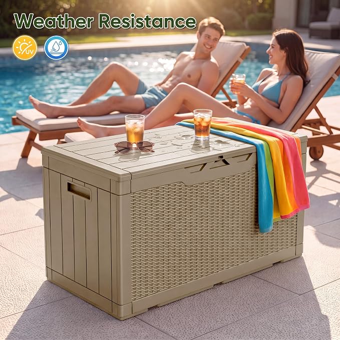 Flamaker Outdoor Storage Box 100 Gallon Waterproof Resin Deck Box Delivery Box - Image 6