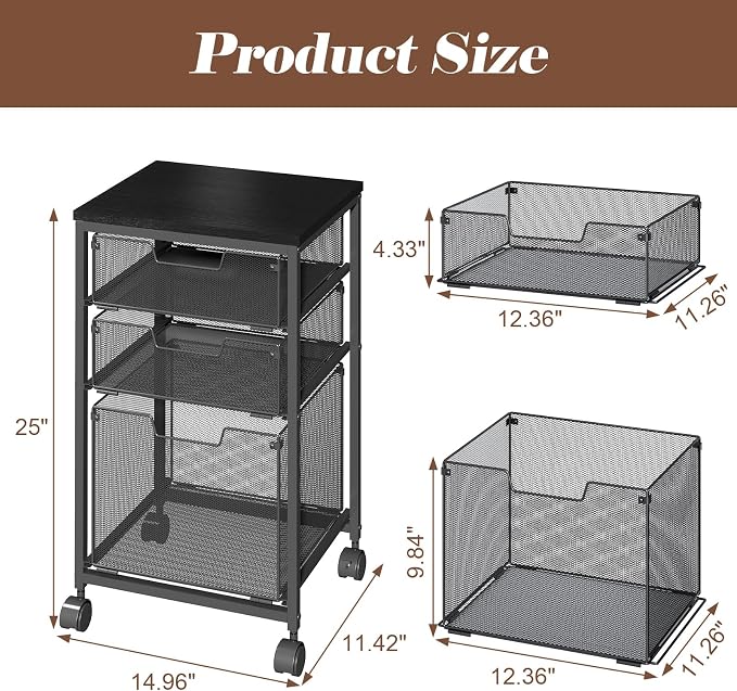 Sbanmao Rolling File Cart with 3 Drawers, Filing Cabinet, Hanging Folder Holder - Image 2