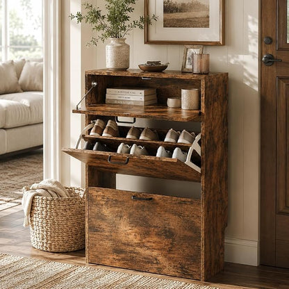 VINGLI Set of 2 Distressed Wood Shoe Cabinet - Image 4