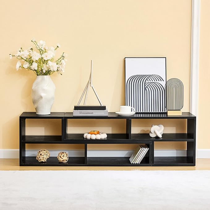 Black L-Shaped Modular Bookshelf TV Stand - Image 3