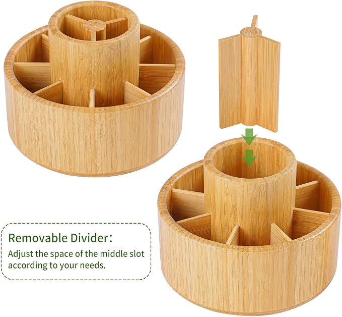 Utoplike Bamboo Rotating Art Supply Desk Organizer, Pencil Holder Organizer - Image 5