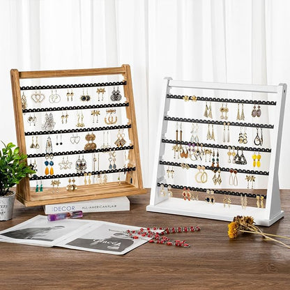 Poyilooo Earring Holder Organizer, Rustic Wood Earring Holder Stand, 5 Layer - Image 7
