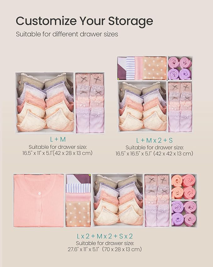 SONGMICS Drawer Organizers, Dresser Divider Organizers, Foldable Fabric Storage - Image 5