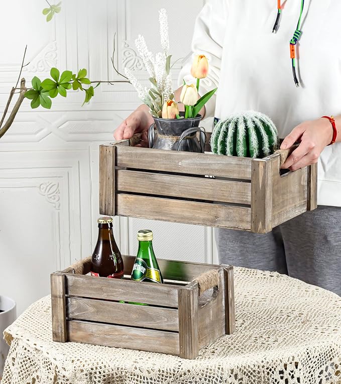 TIMRIS Set of 3 Rustic Wood Nesting Crates, Farmhouse Wooden Storage Container - Image 5