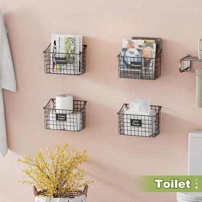 Wall Basket with Label Plate & 5 S-Hooks –4 Pack Hanging Wire Basket - Image 7