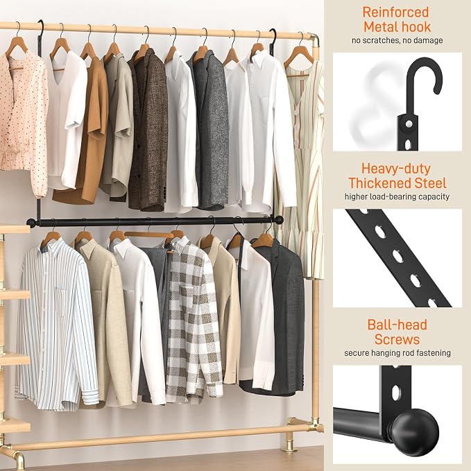 SUTINE Closet Rods for Hanging Clothes, Adjustable Metal Closet Extender - Image 3