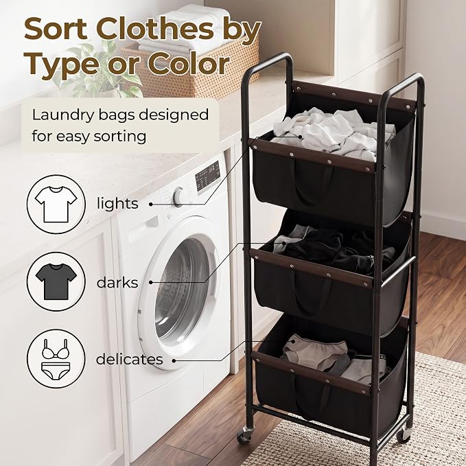 GRANNY SAYS 3 Section Tiered Laundry Sorter, Slim Vertical Laundry Hamper - Image 3