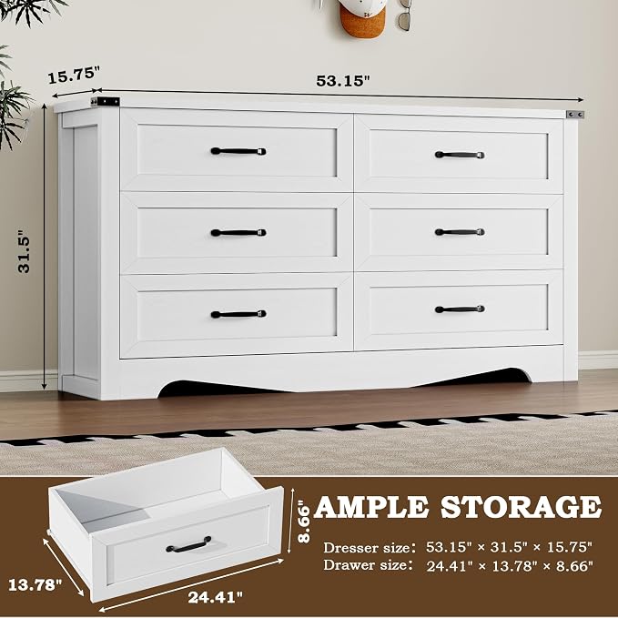 6-Drawer Dresser for Bedroom, Modern Wooden Chest of Drawers - Image 2