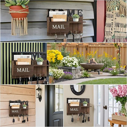 Rustic Wall Key Holder with Shelf & Hooks - Image 4