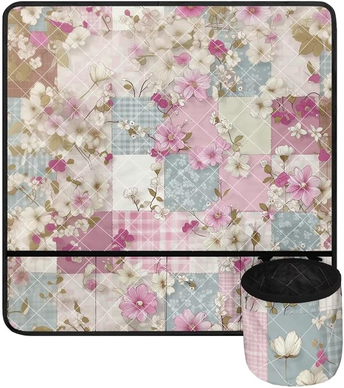 Sewing Machine Mat Pink Blue Floral Patchwork Non Slip Stitching Device - Image 2