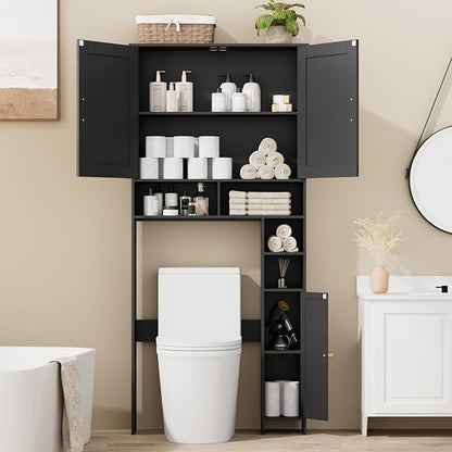 Homhedy Wooden Over The Toilet Storage Cabinet, Natural and Black | Bathroom - Image 4