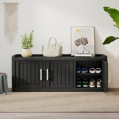 2-Tier Storage Bench, Waterproof UV-Resistant Outdoor Shoe Storage Cabinet - Image 2