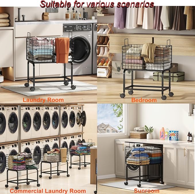 Wire Laundry Hamper Cart, Rolling Laundry Carts - Image 7