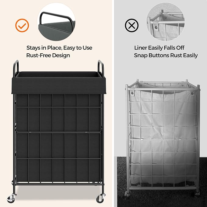 Laundry Hamper with Wheels, 90L Laundry Basket with Handle, Laundry Sorter with - Image 3
