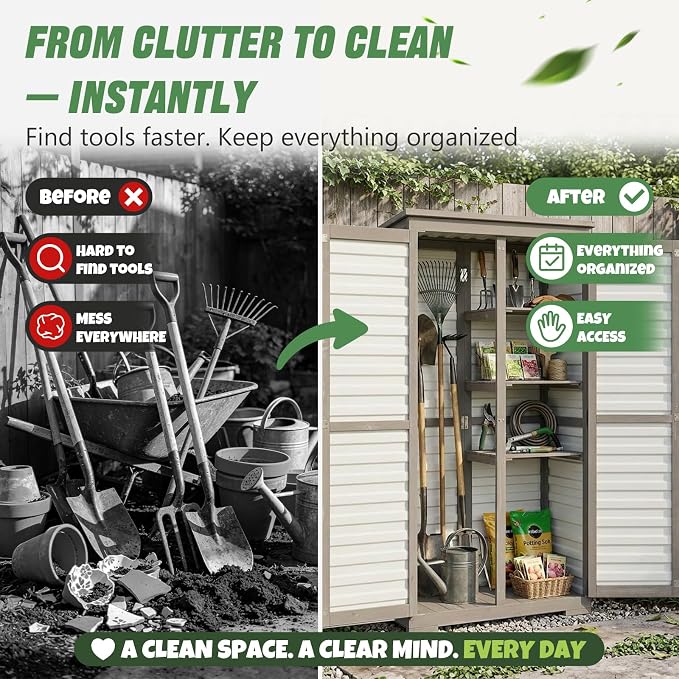 Outdoor Storage Cabinet – Store More in Less Space, Tall Vertical Garden Tool - Image 2