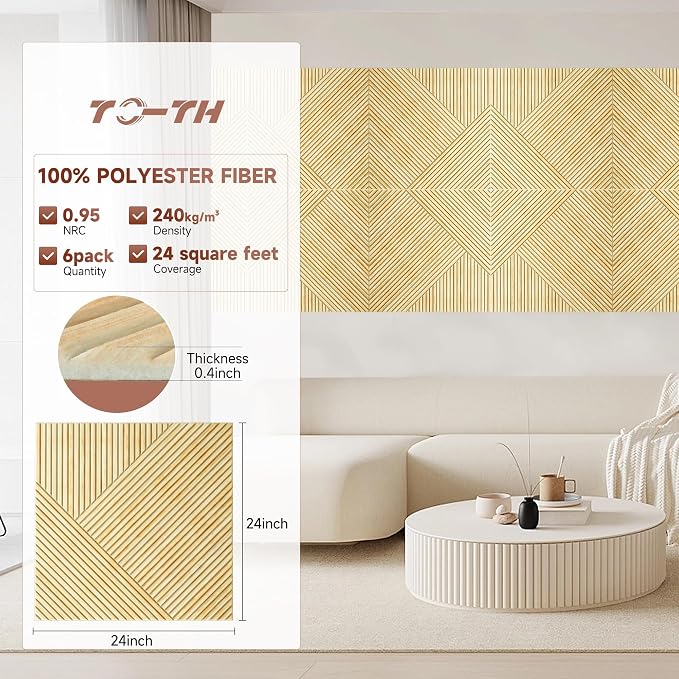 TO-TH Acoustic Wall Panels, 6 Pack Total Size 72 x 48 Inches, Self-Adhesive - Image 2