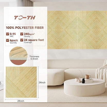 TO-TH Acoustic Wall Panels, 6 Pack Total Size 72 x 48 Inches, Self-Adhesive - Image 2
