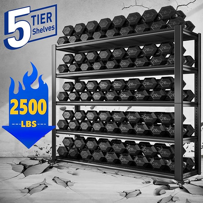 REIBII 48" W Garage Shelving 2500LBS Storage Shelves 5 Tier Heavy Duty Shelving - Image 4