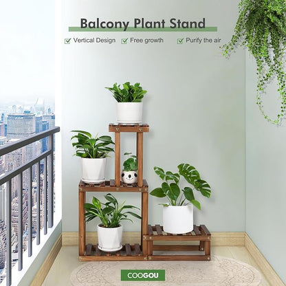 Wood Plant Stand Indoor Outdoor 4 Tiers Plant Rack Corner Planter Shelf Flower - Image 5