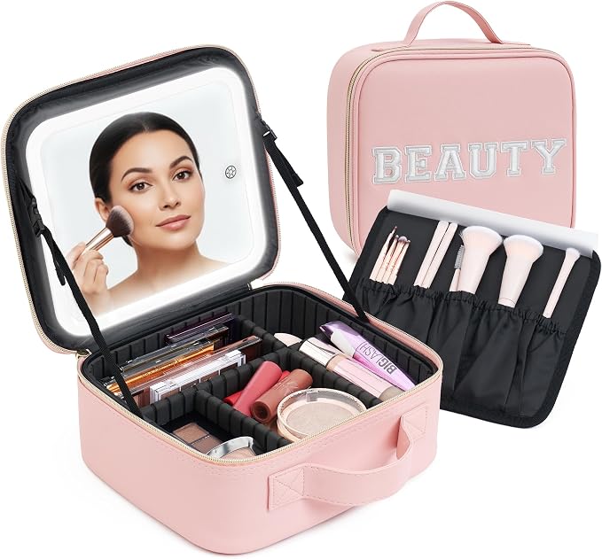 Makeup Bag with LED Mirror – Travel Cosmetic Organizer with Lighted Mirror by Unknown