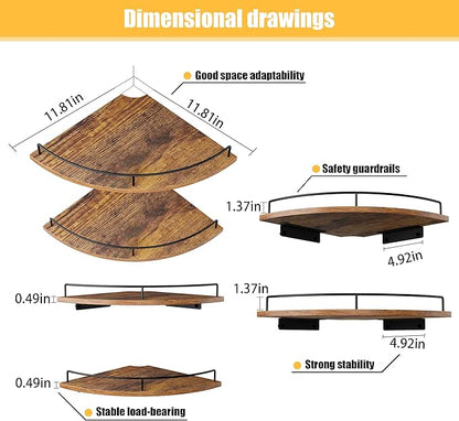 Corner Floating Shelves, Rustic Brown Wood, Wall Mount Storage - Image 2