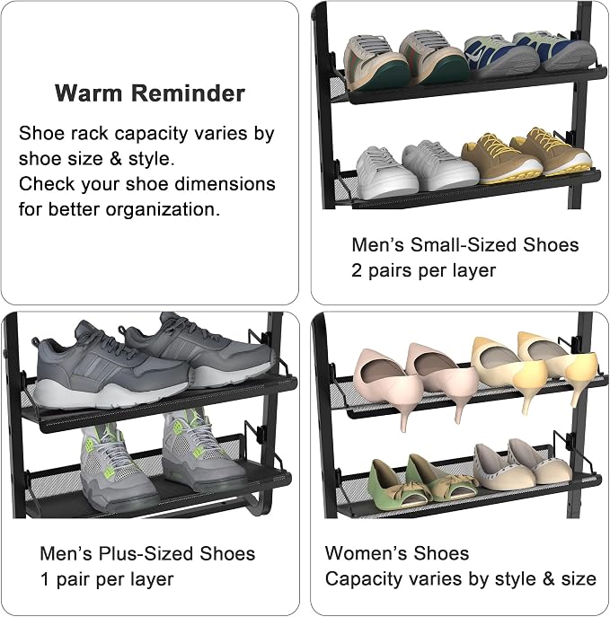 BUKFEN 6 Tier Adjustable Heavy Duty Metal Shoe Rack, Door Hanging and Wall - Image 8