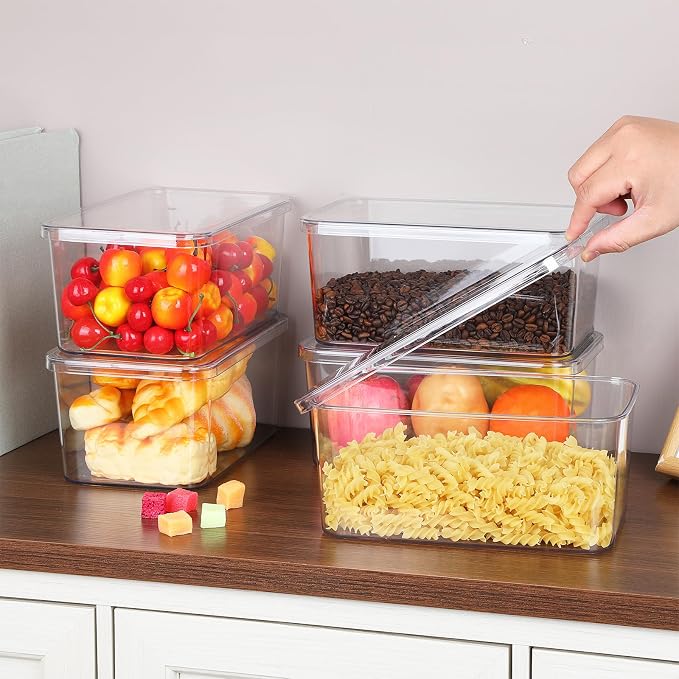 5 Pack Clear Storage Bins With Lids, Stackable Refrigerator Organizers Durable - Image 6