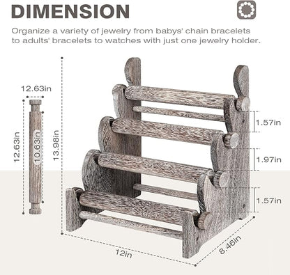 TOPNEW 4 Tier Wooden Bracelet Holder, Scrunchie Bangle Watch Necklace Display - Image 2