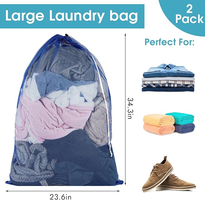 2 Pack Mesh Laundry Bags, 23 x 34 Inches Heavy Duty Mesh Laundry Bag, Large - Image 4