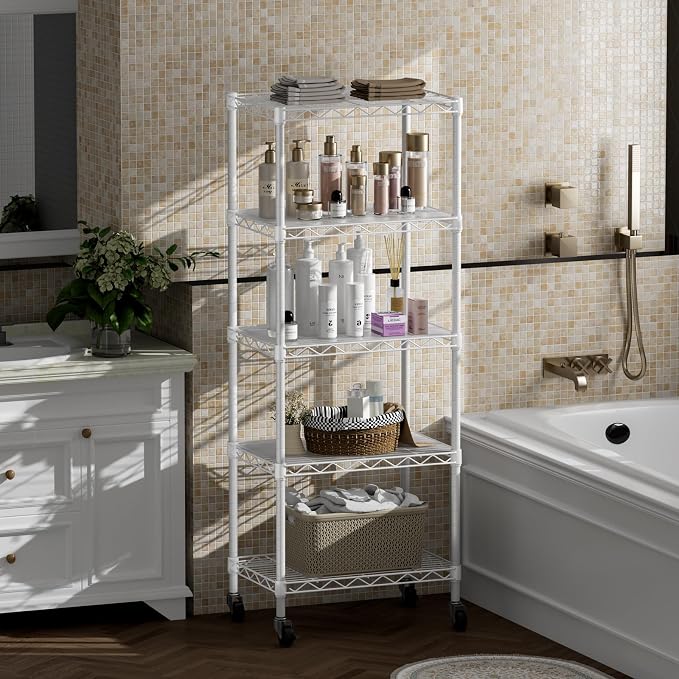 SINGAYE 5 Shelves Storage Shelf Wire Closet Bathroom Organizers Metal Pantry - Image 9
