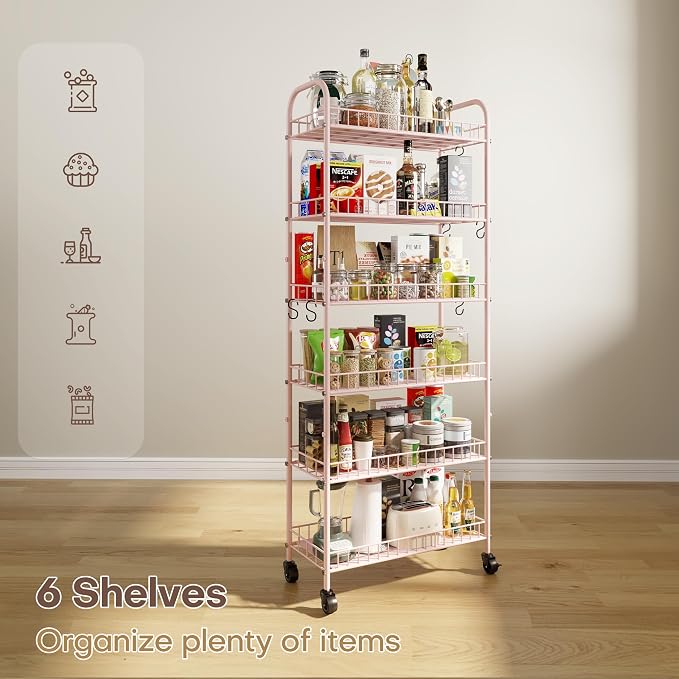 6 Tier Slim Rolling Storage Cart - Image 6