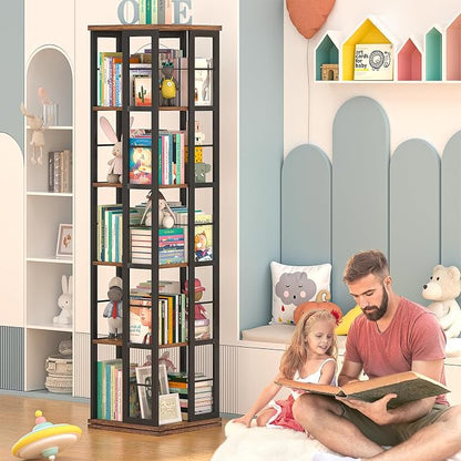 Aheaplus Rotating Bookshelf, Corner Bookcase, 360 Display Wood Spinning - Image 4