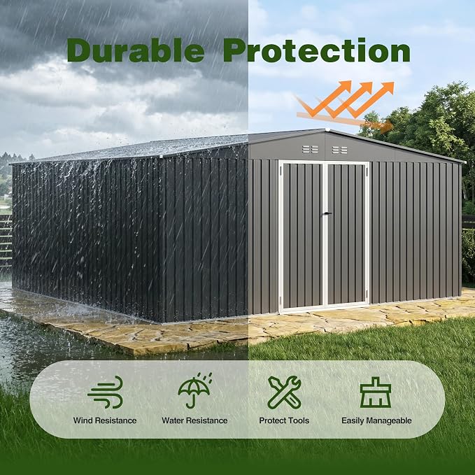 14 x 12 FT Outdoor Storage Shed, Heavy-Duty Galvanized Steel Tool Shed - Image 5