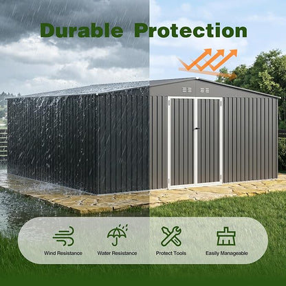 14 x 12 FT Outdoor Storage Shed, Heavy-Duty Galvanized Steel Tool Shed - Image 5
