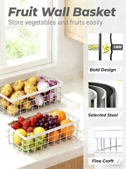 2 Pack Hanging Wire Storage Baskets, Metal Wall Organizer, Adhesive Wall - Image 3