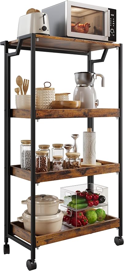 GarveeHome Large 4-Tier Wooden Foldable Kitchen Storage Shelf | No Assembly - Image 6
