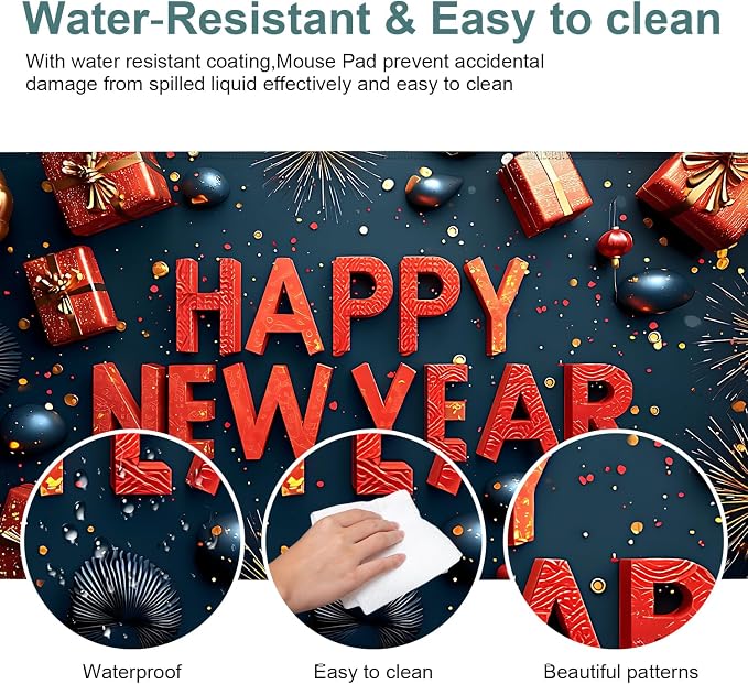 Happy New Year Gaming Mouse Pad 35.4"x15.7"Desk Mat Anti-Slip Rubber Base & - Image 4