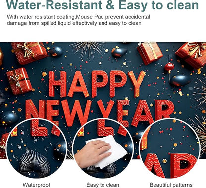 Happy New Year Gaming Mouse Pad 35.4"x15.7"Desk Mat Anti-Slip Rubber Base & - Image 4