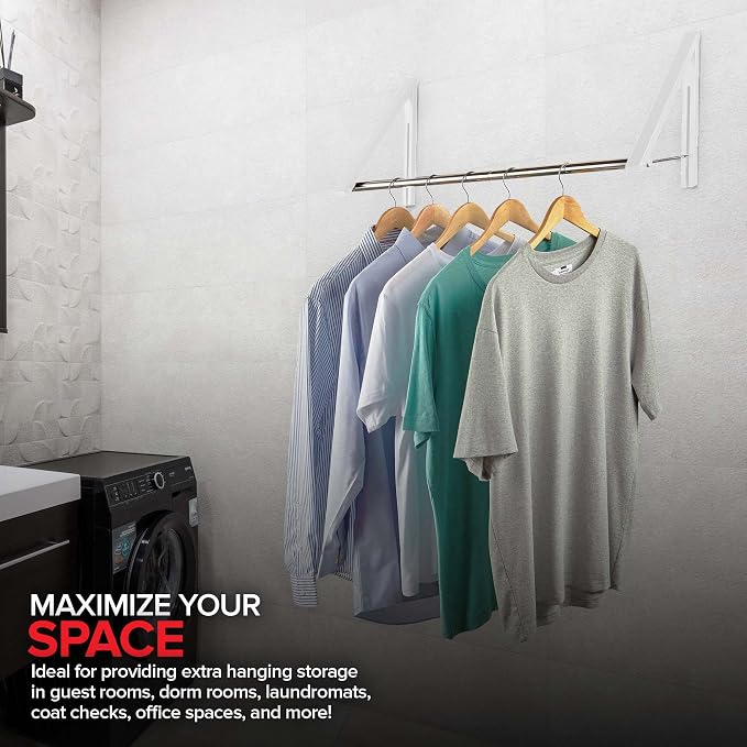 Double Foldable Clothing Rack w/Extension Rod, Wall-Mounted Retractable Clothes - Image 6